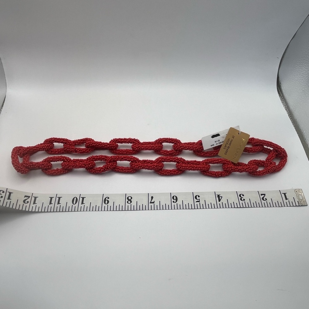 Pink Linen Red Beaded Rope Hand-beaded Necklace - Picture 8 of 10